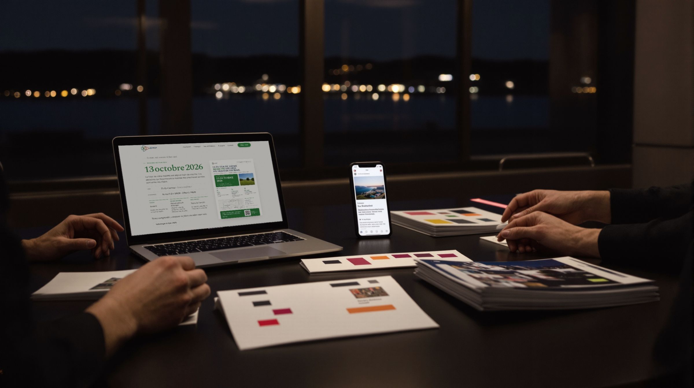 Ligne éditoriale, site web et supports de communication réunis sur une même table