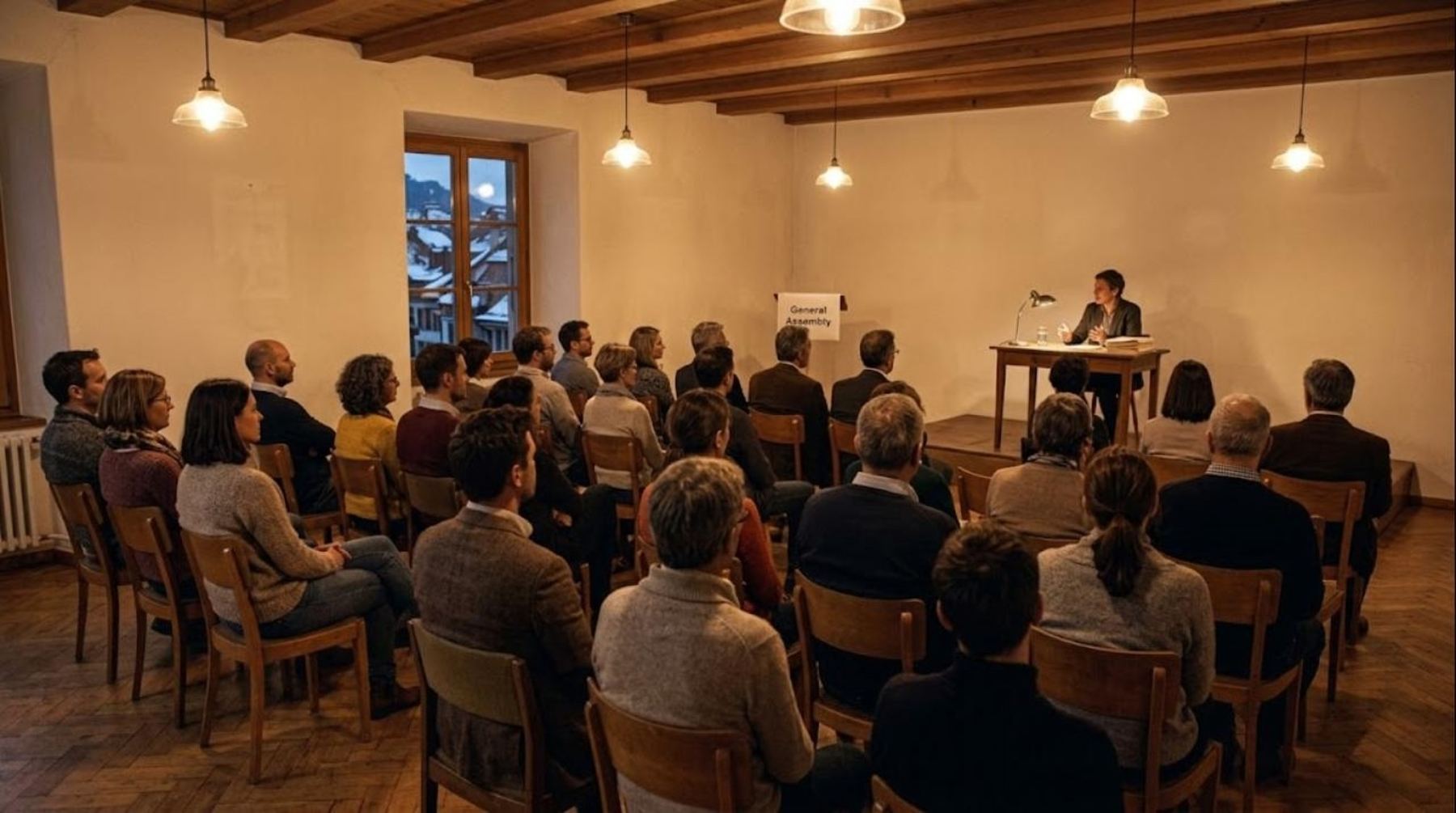 Assemblée générale d'une association, en salle communale